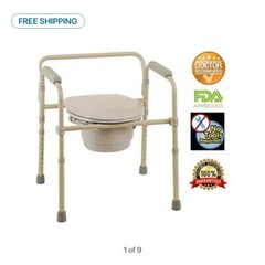 3 In 1 Commode Folding Bedside Commode Over Toilet Lifted Seat, Folds For Travel