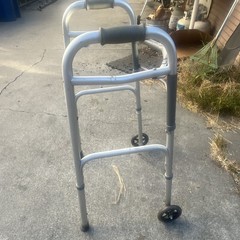 Medline Aluminum Walking Frame Adjustable Height 2-Wheel Silver Gray