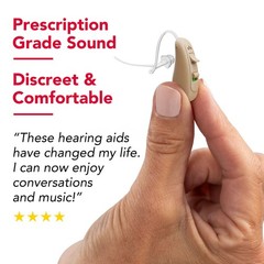RCA 2-PK OTC Behind-the-Ear Hearing Aid with Rechargeable Stand, Beige