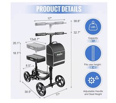 Aojin Knee Scooter, 300lbs Capacity, 13″ Big PU Seat, All Terrain Foldable Knee