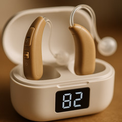 LEEL G28 BTE OTC Rechargeable Hearing Aids Pair Tan Charging Case LCD Display