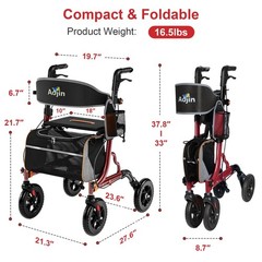 Aojin Rollator Walker for Seniors with Seat, Lightweight & Foldable, 8″ AllTe…