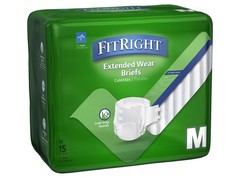 FitRight Adult Incontinence Briefs with Tabs, Extended Wear, 15 Count, White