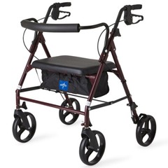 Medline Heavy Duty Steel Bariatric Rollator, 500 lb Weight Capacity, Burgundy