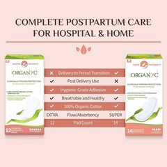 Unscented Organic Cotton Postpartum Pads – Comfort & Leak Protection, 12 Count