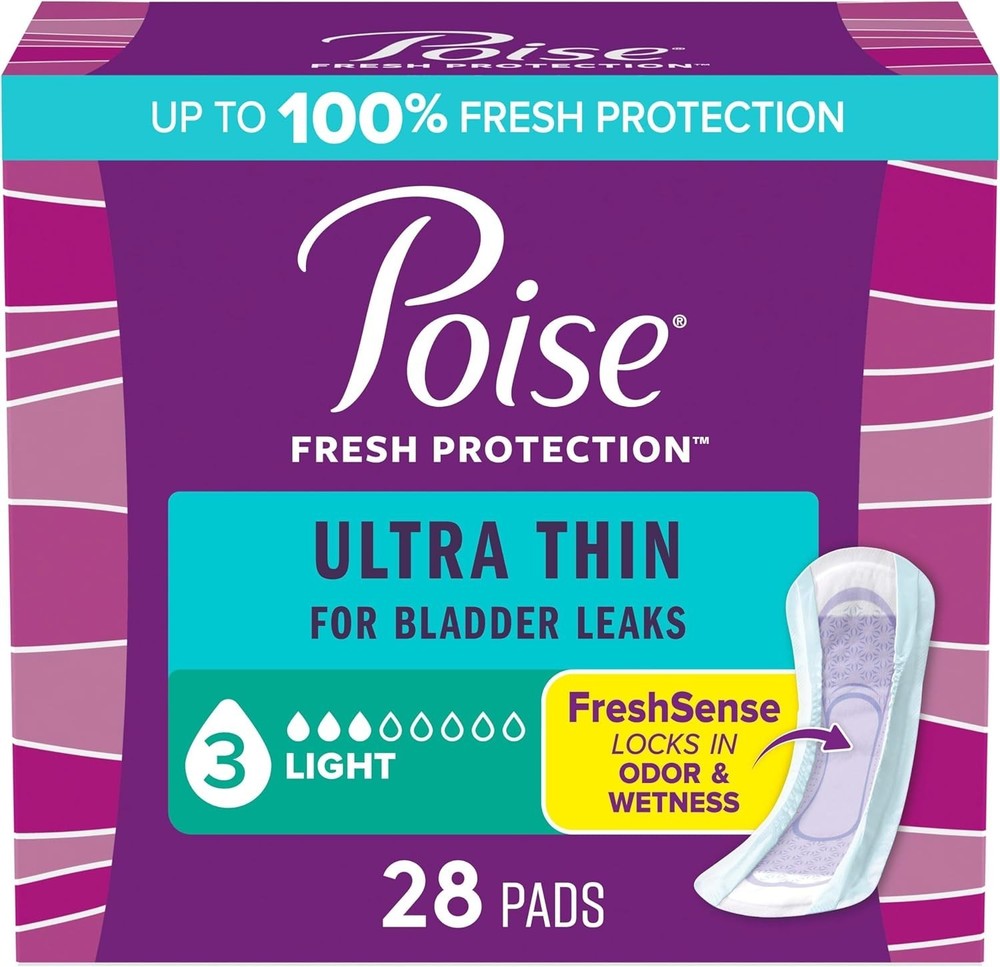 Poise Ultra Thin Incontinence Pads, Light Absorbency, Regular 28/132/144 Ct