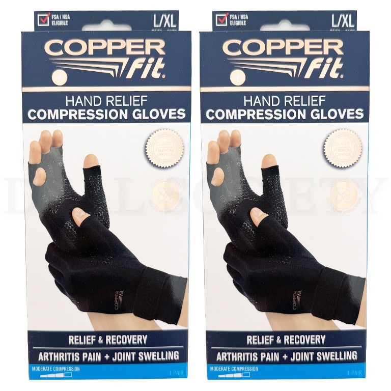 Copper Fit Unisex Hand Relief Compression Gloves Large/X-Large Lot of 2 Pairs