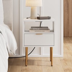 Masupu Nightstand Charging Stationmid-Century Modern Bedside Table Storage