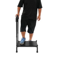 Step Stool with Handle, Adult Ramp with Handrail, Metal Stepping Stool black