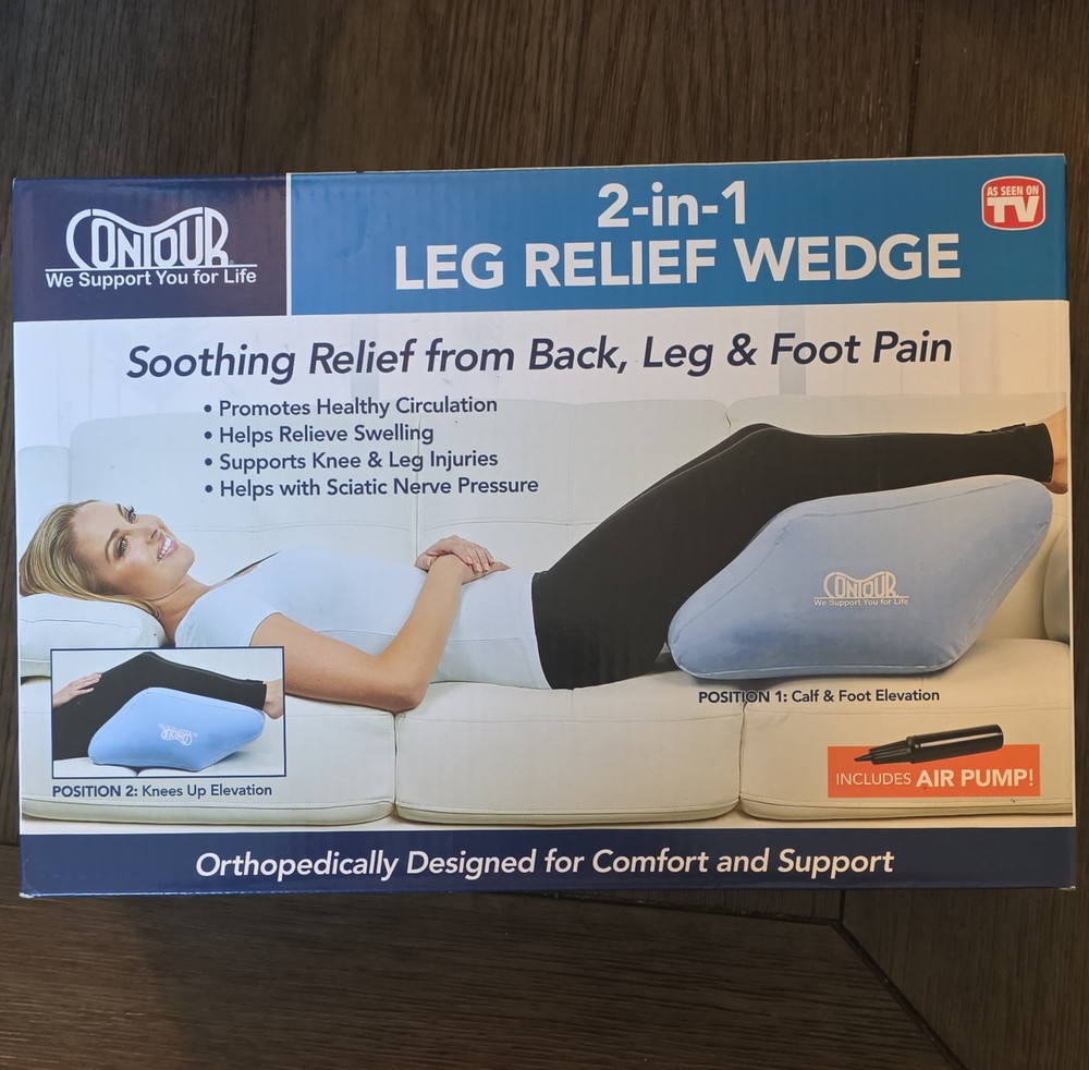 Contour 2-in-1 Leg Relief Wedge Leg Elevation Pillow Inflatable w/ Pump Blue