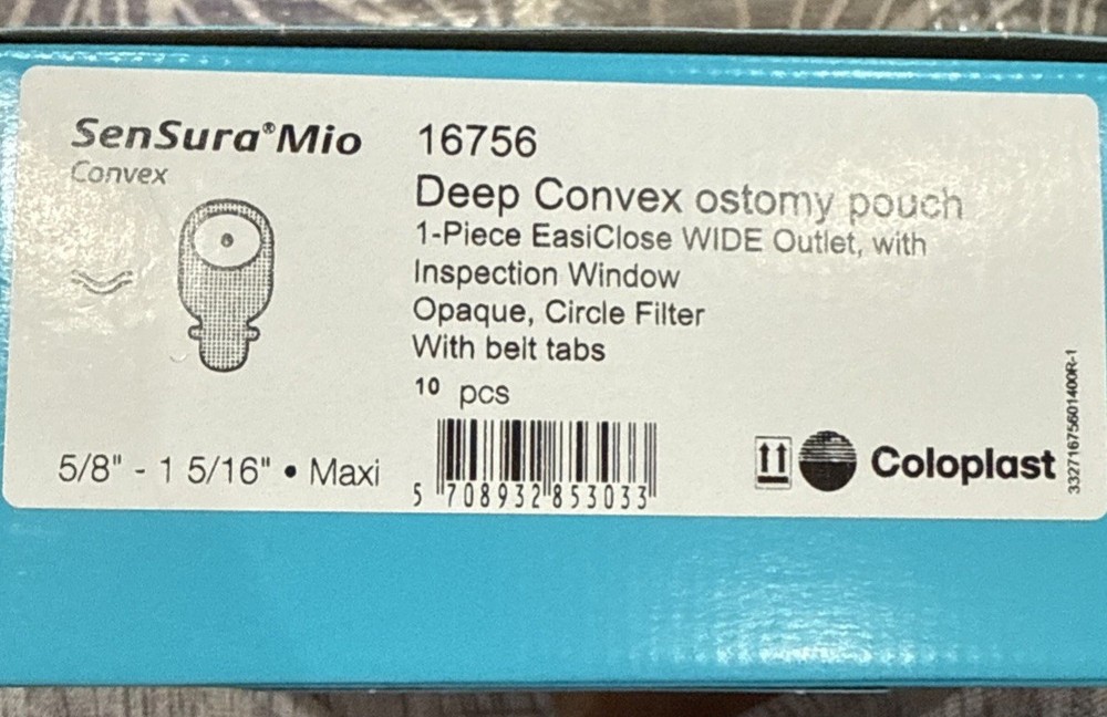 SenSura Mio Ostomy Pouches (10) Deep Convex 16756 1-5/8″ 5/16 Filter W Belts