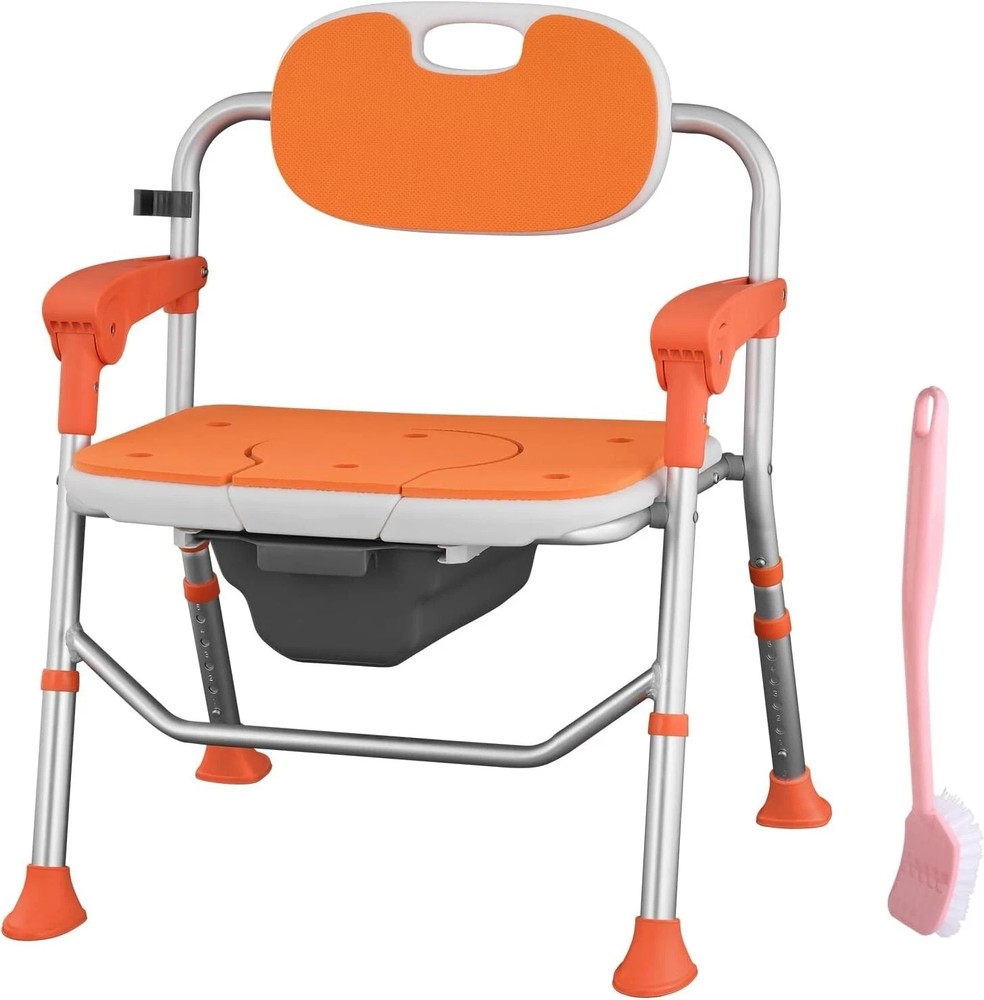 NEW Folding Shower Chair with Arms and Back for Seniors Handicap Disabled Orange