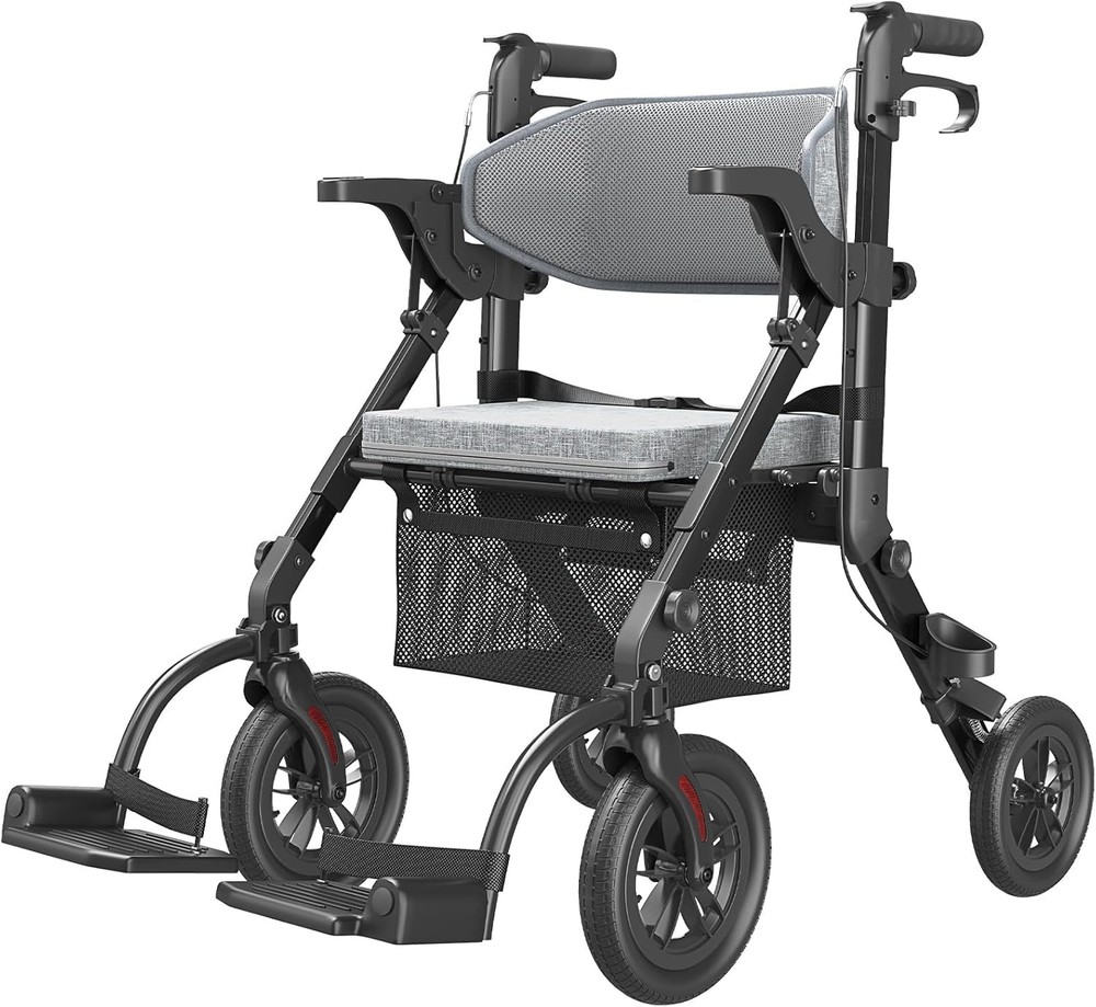 Used 2-in-1 Rollator & Transport Chair – Lightweight Foldable – Black