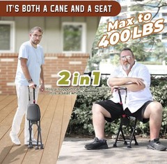 Holds 400 lbs Folding Cane w/ Seat | Durable Stable Walking | 19.69” Seat Height