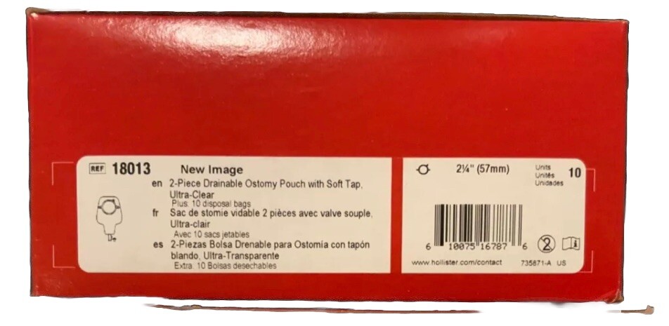 10 Hollister 18013 New Image Drainable System Ostomy Pouch 2-1/4” 1BX/10EA