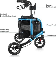 Comfort & Safety: Adjustable 3 Wheel Rollator Walker with Padded Seat for Elders