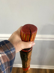 Wooden Walking Stick Staff Cane Hand Carved Painted 44″ Parrot Design