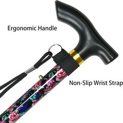 Adjustable Folding Aluminum Cane with Wrist Strap & Slip-Resistant Tip