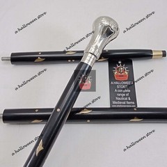 Replica of Silver Brass Bat Masterson Knob Handle Black Wood Walking Stick Cane