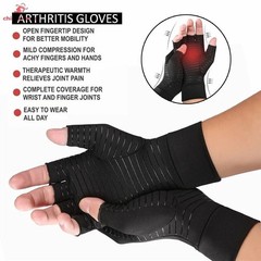 Copper Compression Gloves Anti Arthritis Fingerless Hand Support Pain Relief US