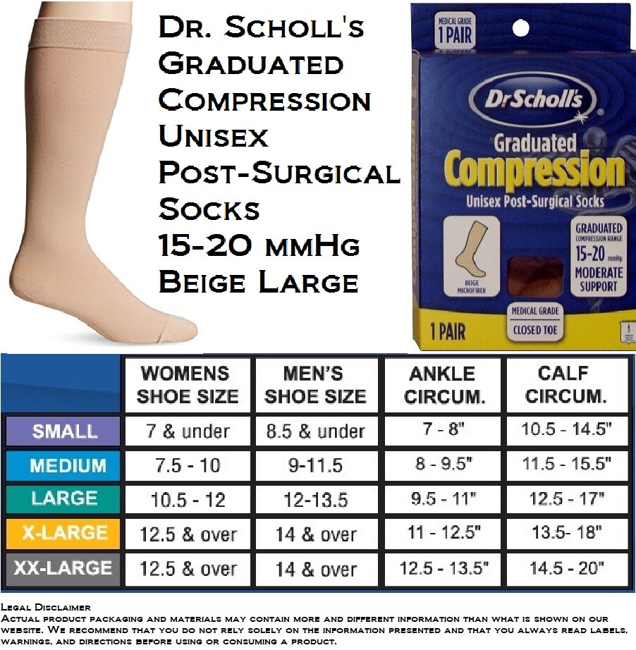 Dr. Scholl’s Graduated Compression Unisex Post-Surgical Socks 15-20 mmHg Large B