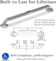 1¼“ x 16″ ADA Bath Safety Knurled Grab Bar – Heavy Duty 500lbs Support – 1 1/4″