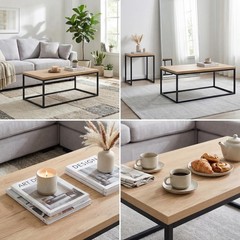 Censi 40 Natural Oak Coffee Table For Living Room Modern Industrial Cocktail