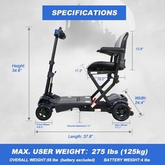 4-Wheel Remote Control Foldable Electric Mobility Scooter for Senior 10Mile 4Mph