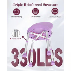 12.5 In. W 360° Swivel 6-Level Height Adjustable Non-Slip Aluminum Shower Seat w