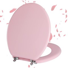 Pink Round Toilet Seat Natural Wood with Zinc Alloy Round,