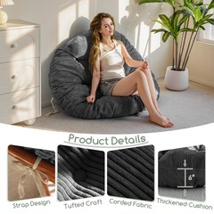 HIGOGOGO Papasan Chair Cushion with Corduroy Cover (Without 48inch, Dark Grey