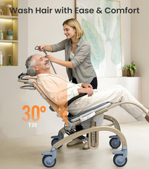 Vocic Silla de ducha reclinable con ruedas para ancianos y discapacitados, silla