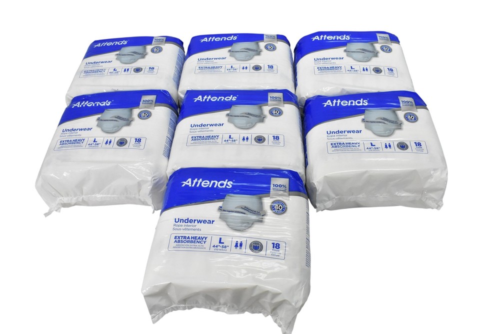 Attends Underwear Extra Heavy Absorbency Large Gray 126 Total 7 Packs 44-58 In