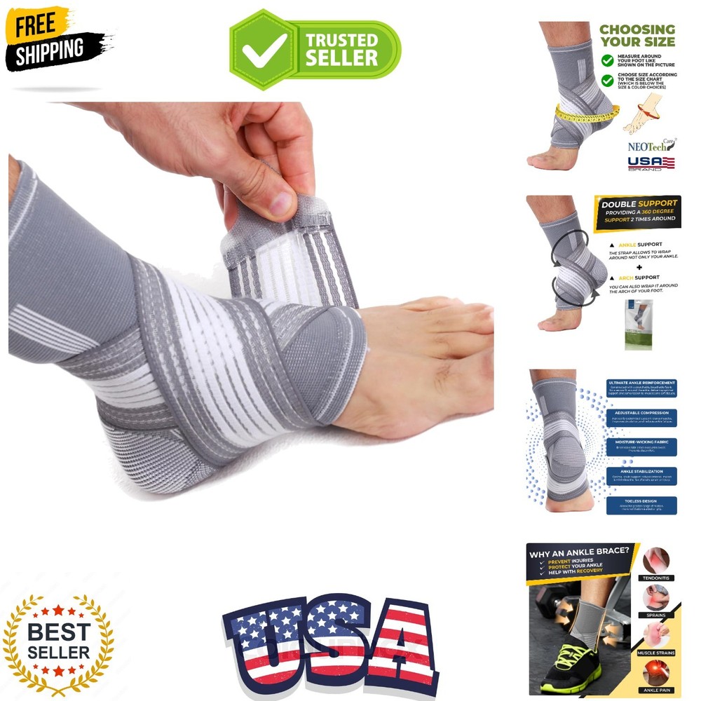 Adjustable Ankle Support Brace Gray, Size M, 1 Unit