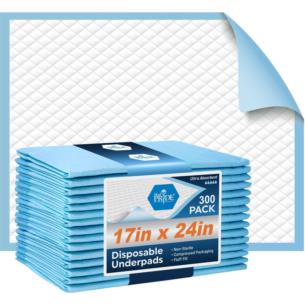 MED PRIDE Disposable Underpads 17×24 (300 Ct) Puppy Training Pads, MAX Absorbent