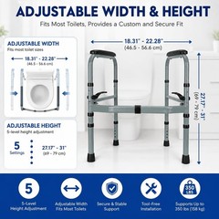 Foldable Toilet Safety Rails for Seniors Adjustable Stand Alone Bathroom 350lb