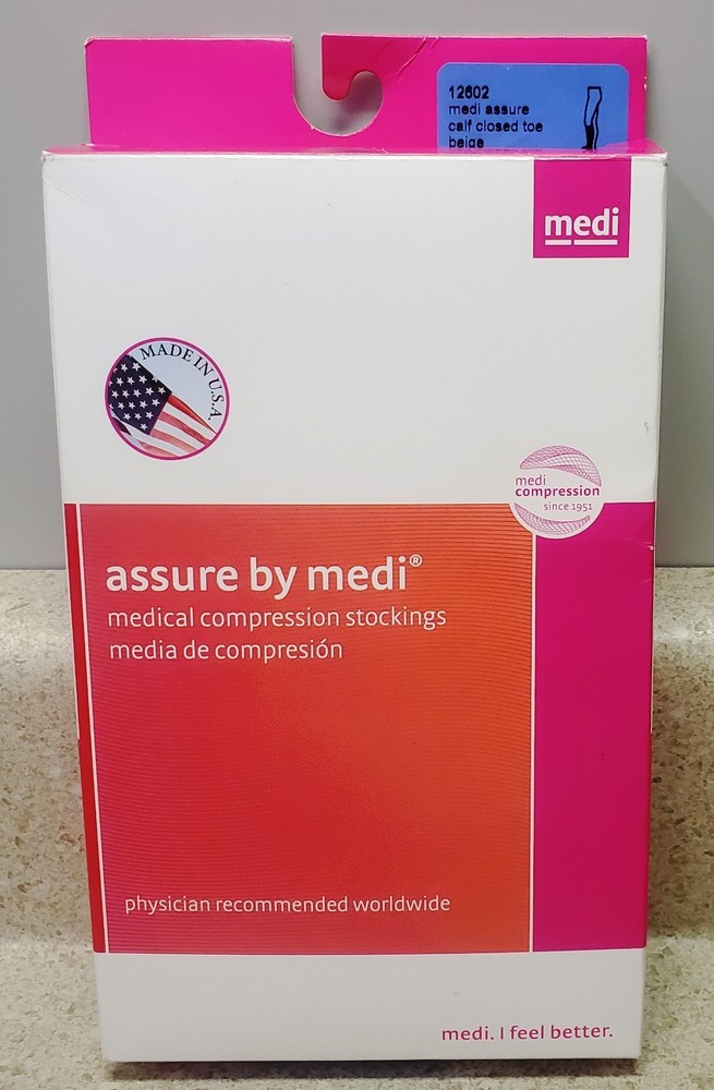 MEDI ASSURE CALF CLOSED TOE BEIGE MEDICAL COMPRESSION STOCKING 12602 M 15-20 SIZ