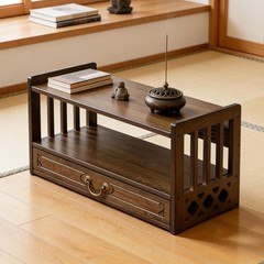 Birdfba Floor Table Altar 2-Tier Meditation Table Drawers Bamboo Coffee Table