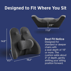 Lumbar Support Pillow – Memory Foam Back Cushion for Office & Car, Dark Grey