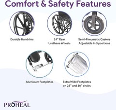 ProHeal 26″ Heavy Duty Bariatric Wheelchair for Adults BLACK 500LB Capacity NEW!