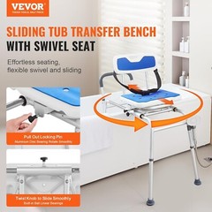 Sliding Tub Transfer Bench Bath Shower Chair w/360 Degree Swivel Seat 400 lb