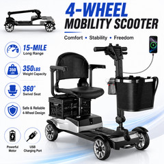4 Wheel Mobility Scooter Adults Seniors 350W 350lbs 15 Mile Silver Swivel Seat