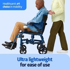 Medline Ultra Lightweight Transport Wheelchair for Adults, 19in Seat – Blue