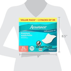 Assurance Adult Washcloths Pre Moistened XL Disposable 192 Count Hygiene Wipes