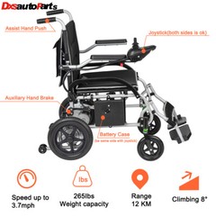 Lightweight 37.5 lbs Foldable Electric Wheelchairs Max 265lbs, 25 Miles Range