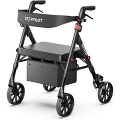 Steppliot Rollator Walker for Seniors Adults with Seat Backrest Black Max 500 Lb