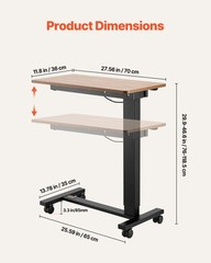 Uimoso Overbed Table Mobile Bed Side Desk with Electric Lifting & 4 Wheels Wood