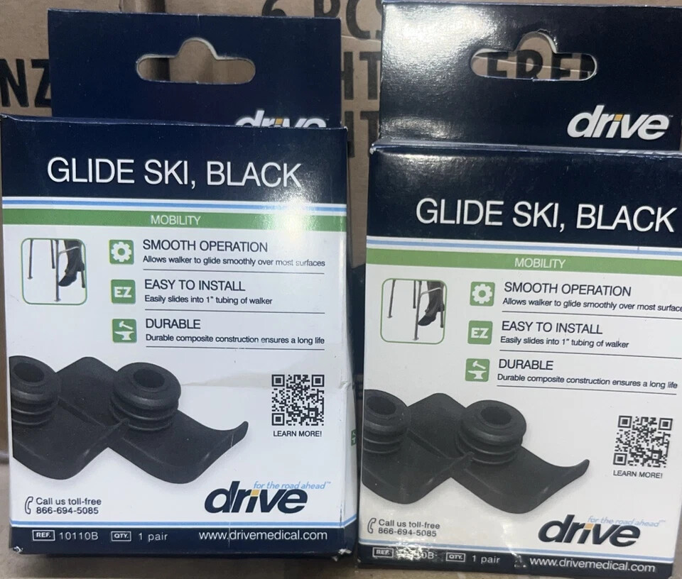 2x Drive Medical Walker Ski Glides for Use with All 1 Inch Folding Walkers-Black