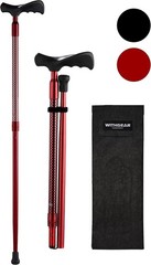 Sturdy Foldable Walking Cane – Burgundy, Duralumin, Right-Handed Ergonomic Grip