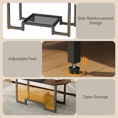 Hoobro Coffee Table Oval Small Coffee Table 2-Tier Storage Shelf Narrow Modern